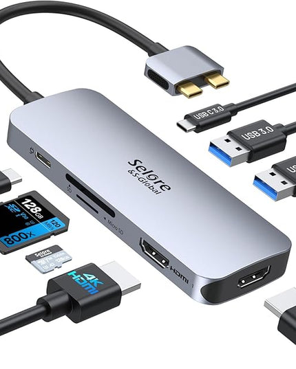 Selore Docking Station for MacBook Pro Air, USB C Hub for MacBook,Dual HDMI Adapter for USB for MacBook,Docking Station Dual Monitor for MacBook Pro Air with Dual HDMI,USB C,2 USB A,PD,SD/TF Reader