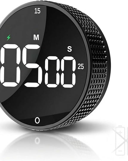 Rechargeable Magnetic Kitchen Timer, LED Countdown/Count-Up Timer, Supports USB-C Charging, with Loud Alarm, 3 Preset Quick Times (5/15/25m), Perfect for Kitchen Cooking, Studying, and Fitness