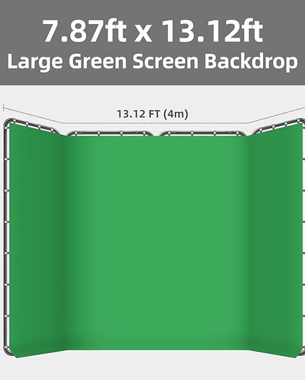 7.87ft x 13.12ft Green Screen Backdrop Kit with Stand, Adjustable Background with Heavy Duty Stand, Large Collapsible Backdrop for Studio Photography, Video Shooting, Live Streaming, Gaming