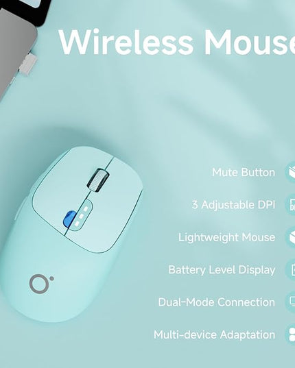 EWEADN Q5 Wireless Mouse, Bluetooth & 2.4G Quiet Computer Mouses with 1600 DPI, Battery Level Display, Ergonomic Office Mouse,6 Button Portable Cute Cordless Mice for Laptop/PC/Mac- Blue