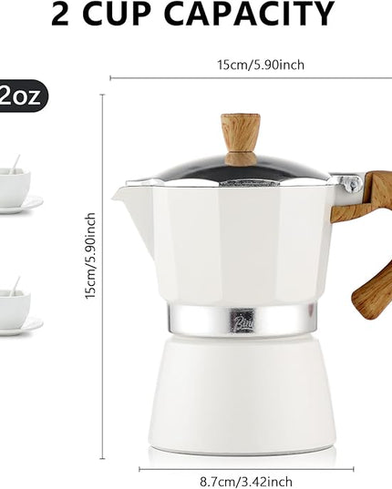 Bincoo Espresso Maker Stovetop,Camping Moka Pot 2 Cup/120ML,Stove Top Espresso Italian Coffee Maker,Easy to Use (White)