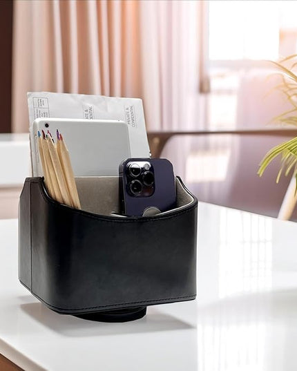 UnionBasic Rotating Desk Organizer, 360 Degree Desk Spinning Caddy, Desktop TV Guide/Mail/Media/Remote Controller Holder Organizer, Black