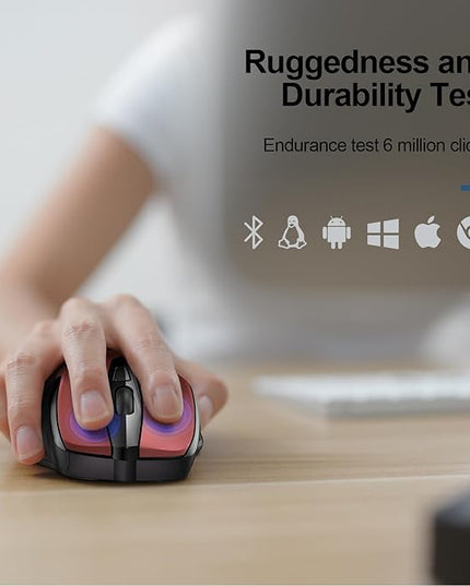 TECKNET Wireless Mouse (2.4G & BT5.0/3.0) Silent 4800 DPI Computer USB A & Bluetooth Mouse 6 Buttons, Wide Compatibility - Red