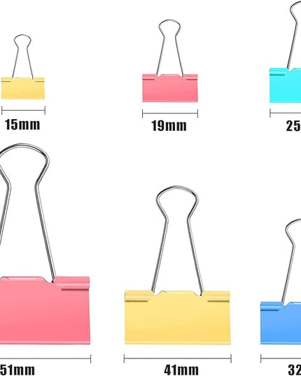 SANNIX 110 PCS Colored Binder Clips, X Large, Large, Medium, Small, Mini and Micro, Colorful Binder Clips Assorted Sizes Clips for Office Home School Supplies