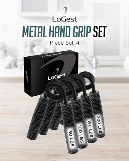 Logest Metal Hand Grip Set, 100LB-200LB 3 Pack 50LB-200LB 4 Pack No Slip Heavy-Duty Grip Strengthener with Gift Box, Great Wrist & Forearm Hand Exerciser, Home Gym, Hand Gripper Grip Strength Trainer