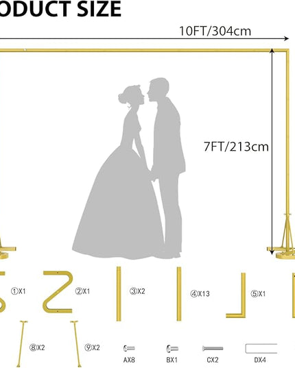 Backdrop Stand,10x7Ft Photo Backdrop Stand Photo Video Studio,Heavy Duty Square Metal Balloon Arch for Parties Wedding Photography Baby Shower Festival Decoration,Gold