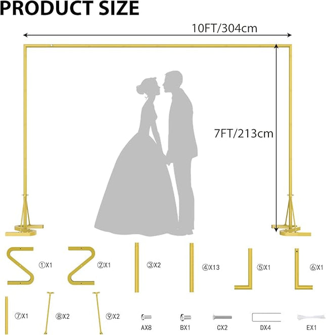 Backdrop Stand,10x7Ft Photo Backdrop Stand Photo Video Studio,Heavy Duty Square Metal Balloon Arch for Parties Wedding Photography Baby Shower Festival Decoration,Gold