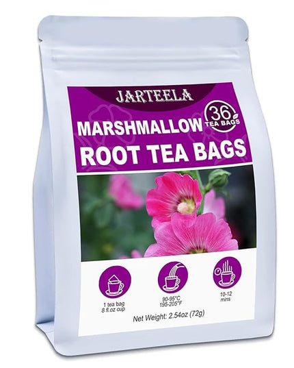 Jarteela - Marshmallow Root Tea Bags - 2g x 36 Count - Premium Dried Althaea Officinalis - Non-GMO - Caffeine-free - Natural Herbal Tea for Digestive & Respiratory Support