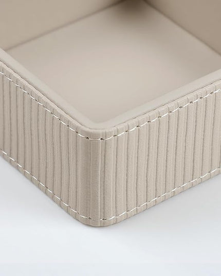 NICLNGSH PU Leather Valet Tray, Decorative Trinket Vanity Desk Drawer Organizer Tray, Perfume Dish Catch All Bowl for Keys, Nightstand Drawer Organizer Women Men with 4 Compartments (Beige)
