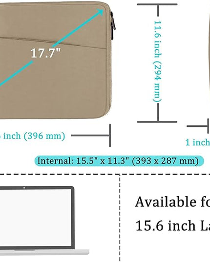 15.6 inch Laptop Sleeve, Shockproof Protective Computer Carrying Cover with Front Pocket, Briefcase Handbags Laptop Case for 15.6 inch HP, Dell, Acer, Asus, Notebook, Khaki