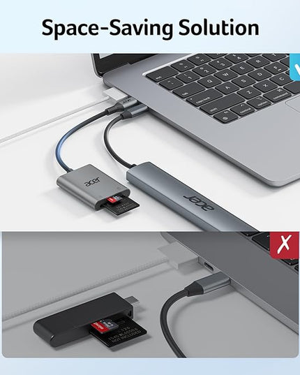 Acer SD Card Reader USB C, Dual Slots Type C to Memory Card Reader, Aluminum Micro SD Card Camera Adapter for MicroSD, SDHC, SDXC, Compatible with iPhone16/15, MacBook, iPad Pro, Android, Laptop