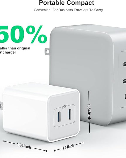 USB C Wall Charger 40W, 1 Pack Dual Port 20W PD 3.0 Type C Fast Charging Block, Durable Compact Power Adapter for iPhone 11/12/13/14/15/16/17 Pro Max, AirPods4，watch10 ultra2