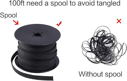 Keco 100ft – 3/8 inch PET Expandable Braided Cable Sleeve – Wire Sleeving for Audio Video and Other Home Device Cable Automotive Wire - Black