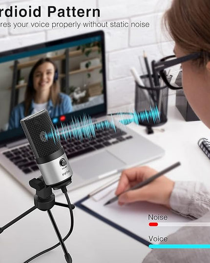 FIFINE USB Microphone for Zoom Video Meeting Online Class on PC Computer, Metal Condenser Desktop Mic with Gain Control for Windows and Mac, Silver - K669S