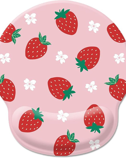 Pink Mouse Pad with Wrist Rest, Cute Strawberry Ergonomic Gel Mousepad Wrist Support, Computer Gaming Mouse Pad with Pain Relief Non-Slip PU Base for Desk Accessories Office Decor Supplies