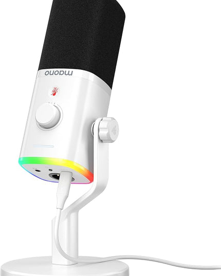 MAONO Dynamic Gaming Microphone: USB XLR Dynamic Computer Microphone with Software-RGB PC Mic for Gamer-Podcast Mic for Streaming Recording Studio YouTube Content Creation Online Chat PD100X (White)
