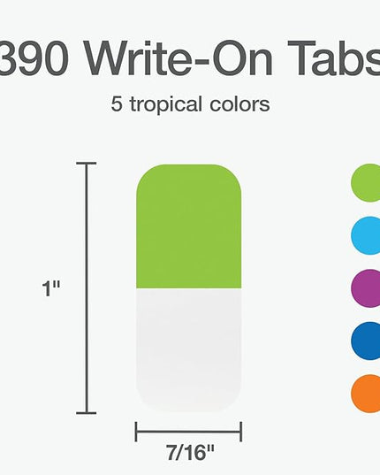 Redi-Tag Write-On Tabs, Permanent Adhesive Index Tabs, Tropical Colors: Purple, Green, Blue, Dark Blue, Orange, 1" x 7/16", 390 Pack (1009305)