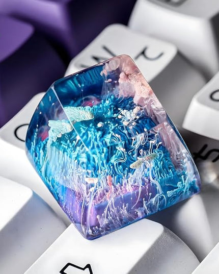 Blue and Pink Sea Coral Reef Ocean Artisan Keycap R1 SA Profile Custom Keycaps 1U ESC Handmade Gaming Resin Key Cap Cherry MX Switch Compatible Mechanical Keyboard Lover Gift