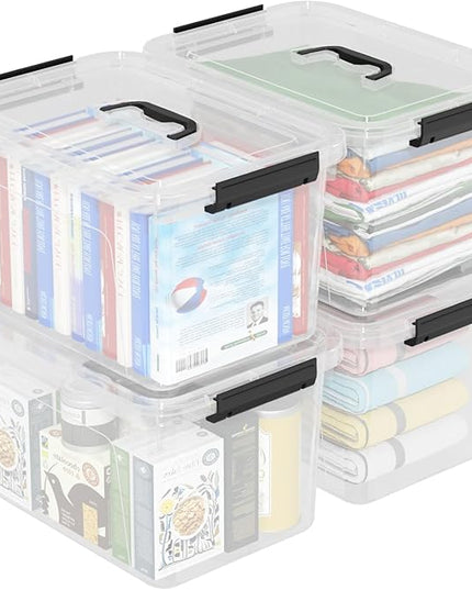 18 L Clear Latch Storage Bins with Handle, 4 Pack Plastic Storage Box with Lids