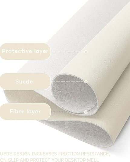 YSAGi Non-Slip Leather Desk Pad, Desk Matt for Desktop, Waterproof Laptop Computer Keyboard Mat, Table Protector Blotter Mat, Large Mouse Pad for Office/Work/Home/Decor(Cream, 35.4" x 17")