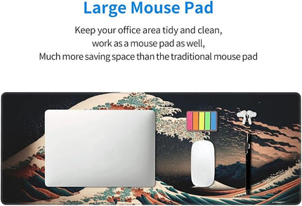 Japanese Waves in The Dark Gaming Mouse Pad XL, Large Non Slip Rubber Mousepad, Stitched Edges Mouse Pads, Long Extended Mouse Pad,31.5'' X 11.8''