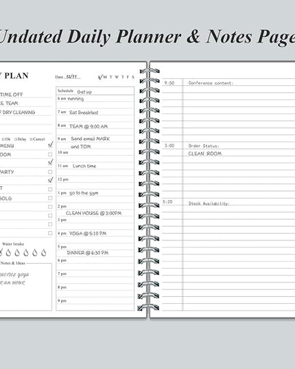 Daily Planner Undated - B5 To Do List Notebook Hourly Schedules, Spiral Appointment Planner for Women and Men, PVC Hardcover, Inner Pocket, Elastic Closure, 7" x 10", Grey