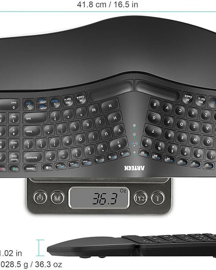 Arteck Ergonomic Keyboard with Cushioned Wrist Palm Rest, Multi-Device Wireless Bluetooth with USB-A USB-C Receiver Comfortable Ergonomic Split Keyboard, for Windows Computer Laptop PC Tablet