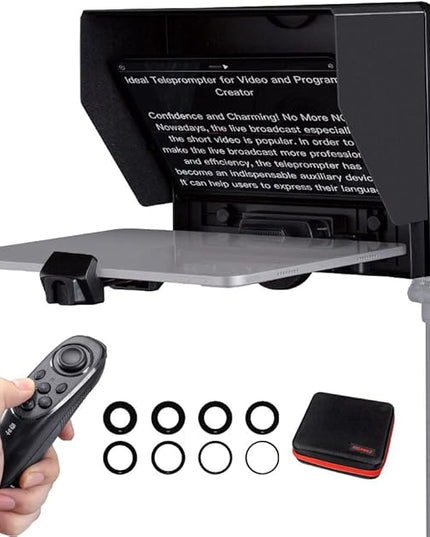 FEELWORLD TP10 10" Portable Foldable Teleprompter for Up to 11" Smartphone Tablet Prompter Phone DSLR Camera Video Record for Live Stream Interview Speech with Remote Control