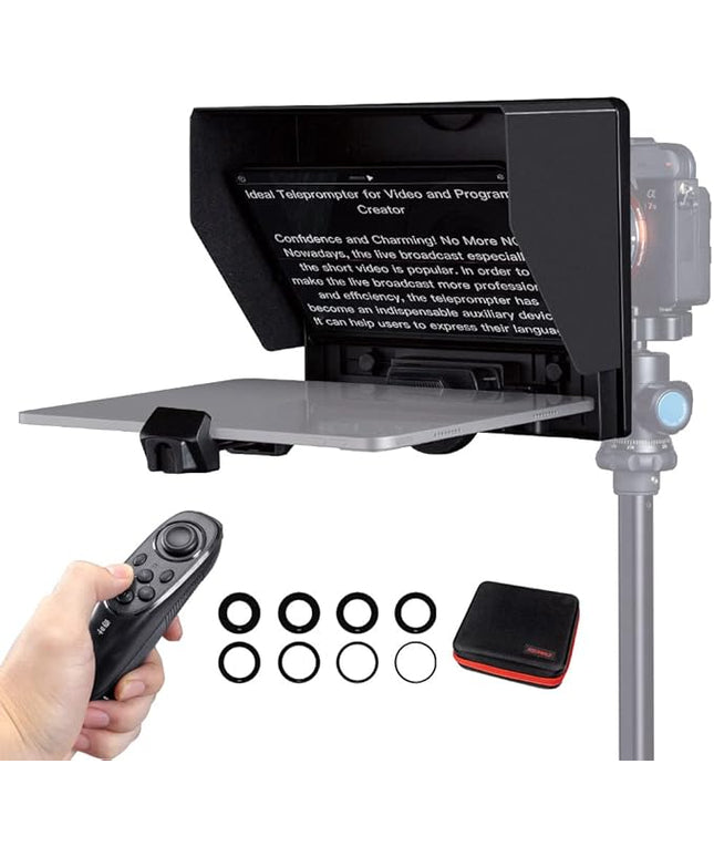 FEELWORLD TP10 10" Portable Foldable Teleprompter for Up to 11" Smartphone Tablet Prompter Phone DSLR Camera Video Record for Live Stream Interview Speech with Remote Control
