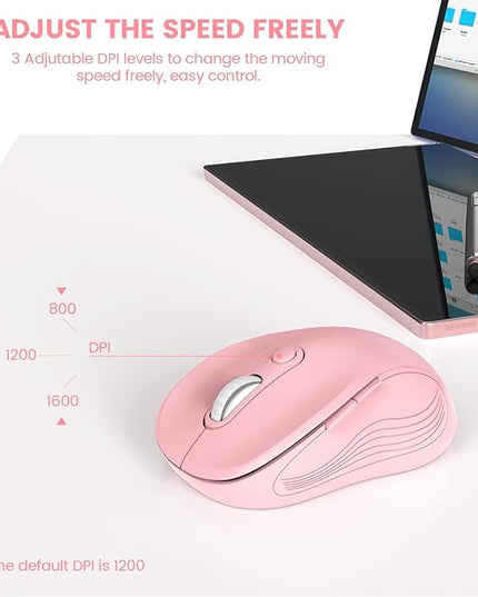 WisFox 2.4G Wireless Mouse for Laptop, Ergonomic Computer Mouse with USB Receiver and Type-C Adapter, 3 Adjustable Levels DPI, 6 Button Cordless Wireless Mice (Blush Pink)