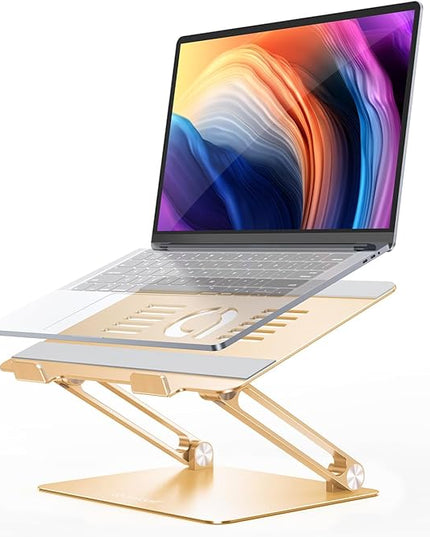 Lamicall Adjustable Laptop Stand, Portable Laptop Riser, Aluminum Laptop Stand for Desk Foldable, Ergonomic Computer Notebook Stand Holder for MacBook Air Pro, Dell XPS, HP (10-17.3'') -Gold