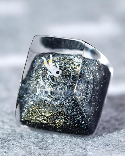 Gold Galaxy Astronaut Artisan Keycap R1 SA Profile Custom Astronauts Keycaps 1U ESC Space Explorer Handmade Gaming Resin Key Cap Cherry MX Switch Compatible Mechanical Keyboard Space Lover Gift