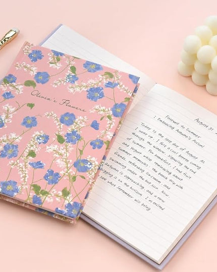 Monolike Olivia's Flowers Hardcover Lined Notebook, Pink - Hardcover, Academic, Journal, Diary, 112pages