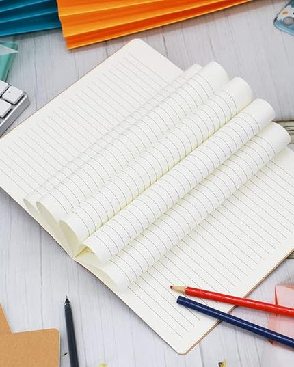A5 Notebook Bulk, 48 pack Kraft Cover College ruled Travel Journals with Pastel Color Spine for Students Office, 60 Lined Pages, 8.3”x 5.5”