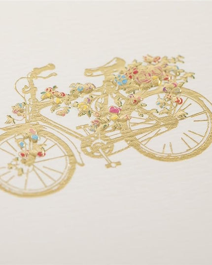 Graphique Flower Bicycle La Petite Presse Boxed Notecards, 10 Embellished Gold Foil Blank Cards with Matching Envelopes and Storage Box, 3.25" x 4.75"