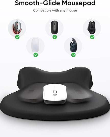 Ergonomic Mouse Pad with Wrist Rest, Black Mousepad with Wrist Support, Non-Slip Hard Base Mouse Pads, Portable for Office/Home/Travel Work