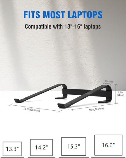 KYQEE Laptop Stand for Desk, Ergonomic Aluminum Laptop Riser, Ventilated Notebook Stand Compatible with MacBook Air Pro, Dell XPS, HP, More 11-17.3 Inches, Work from Home (Black)