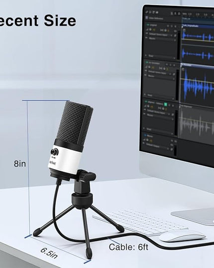 FIFINE USB Podcast Microphone,PC Computer Recording Mic for Desktop Laptop,Studio Condenser Microphone with Volume Knob for Voice-Over, Vocals, Online Meeting, YouTube-K669W
