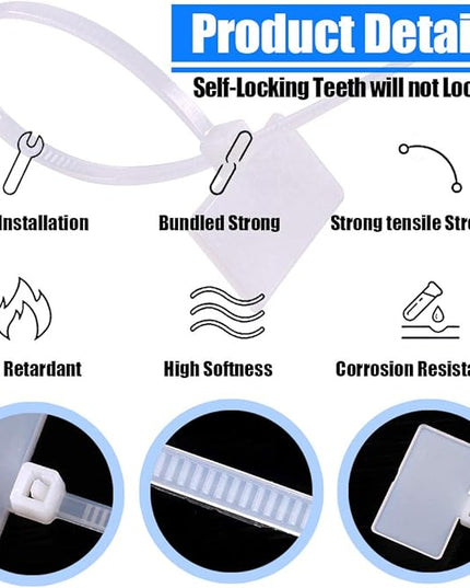 Glarks 200-Pieces 6 Inch Nylon Cable Marker Ties Self-locking Cord Tags Write on Ethernet Label Wire Straps with 3 Marker Pens and 288Pcs White Self-Adhesive Cable Labels for Home and Office Use