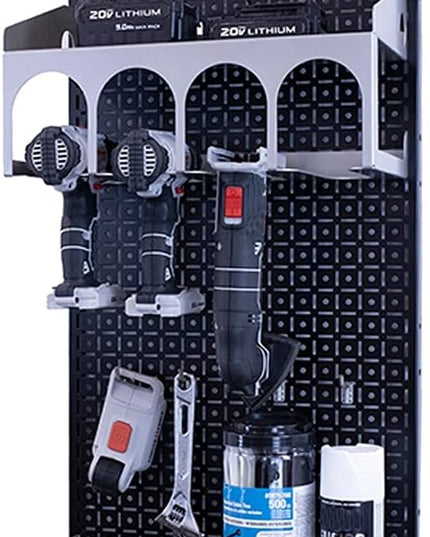 Omniwall Cordless Power Tool Kit-16" x 32" Black Metal Pegboard Organization System Silver