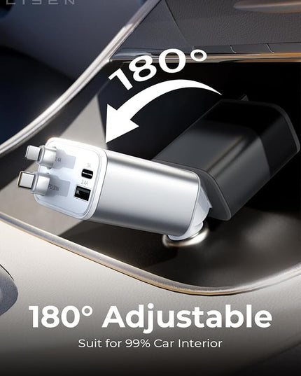 LISEN White Retractable Car Charger, for Gifts for Him Her, for iPhone 17, Cute 4 in 1 Retractable USB C Car Charger for Women, 75W Fast Charging Car Accessories for iPhone & Samsung S26 & Android
