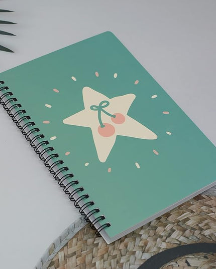 Yansanido Spiral Notebook, 4 Pcs A5 Cherry Design Hardcover 8mm Ruled 4 Color 80 Sheets -160 Pages Journals for Study and Notes (Cherry)