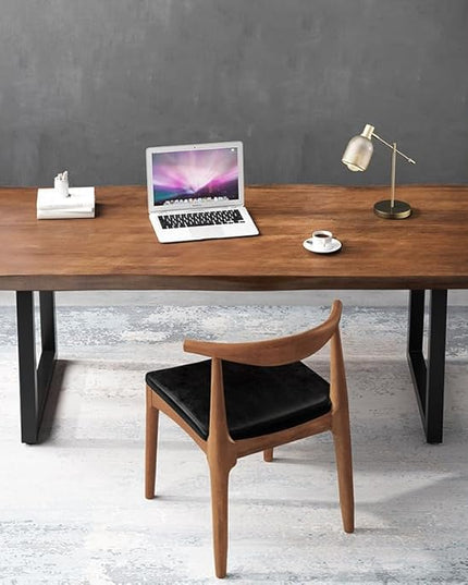 Modern Minimalist Solid Wood Office Desk with Metal Base Easy to Assemble Durable Writing Table Dining Table Computer Desk Multiple Ideal for Living Room and Dining Room (55inch)