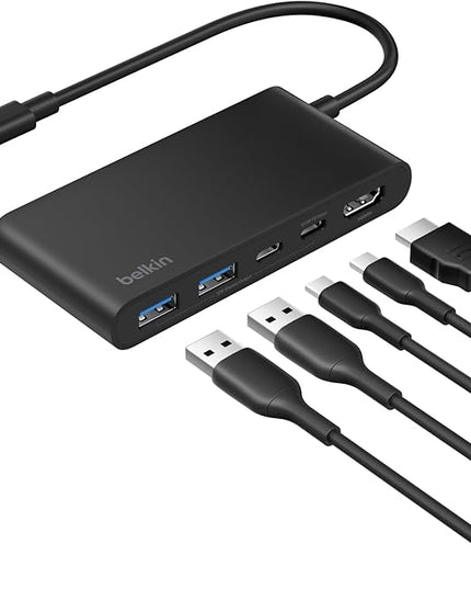Belkin USB C Hub, 5-Port Hub w/ 4K HDMI Display @ 60Hz, 100W Power Delivery, Fast Data Transfer 5Gbps, USB C Multiport Adapter for MacBook, iPad Pro, Chromebook, & More - Upgraded HDMI 2.0