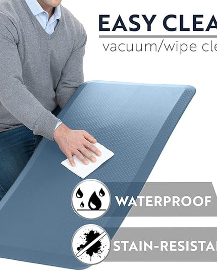 KANGAROO Thick Ergonomic Anti Fatigue Mats for Kitchen Floor, 48x20, Cushioned Standing Office Desk Mat, Waterproof Scratch Resistant Topside, Supportive All Day Comfort Padded Foam Rugs, Sky Blue