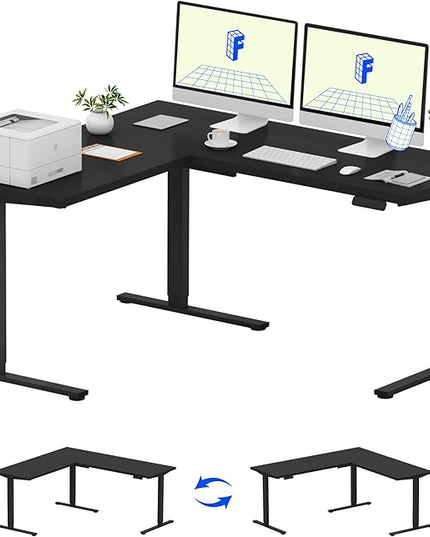 FLEXISPOT L Shaped Standing Desk, 63 x 55 Inch Electric Height Adjustable Corner Desk, Sit Stand Computer Workstation, Preset Controller, Home Office, Black Frame with Black Top