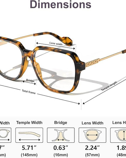 VISOONE Oversized Blue Light Blocking Glasses with Chic Square TR90 Frame and Metal Temple for Women Men REMY