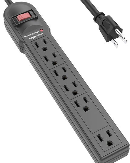 Amazon Basics Surge Protector Power Strip, 6-Outlet, 790 Joules, Circuit Breaker, LED Indicator Light, 6ft Extension Cord, Black