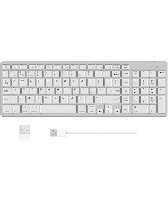 KVTVOU for Ultra-Slim Wireless QWERTY Keyboard, 3-in-1 Connection Modes (Dual Bluetooth+2.4G), Multi-Device Switching, Power-Saving & Anti-Slip, Compatible with PC/Laptop/Tablet/Phone, Sliver