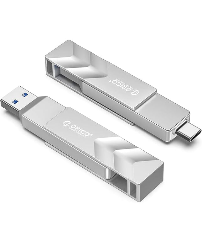 ORICO 512GB Portable Solid State Drive, 1050MB/s Dual-Port Rotating Metal External SSD with 90° Click-Stop, Reliable Storage for iPhone 16, 17 Series, Type-C Smartphone, Mac, Audio, Vehicle - A101
